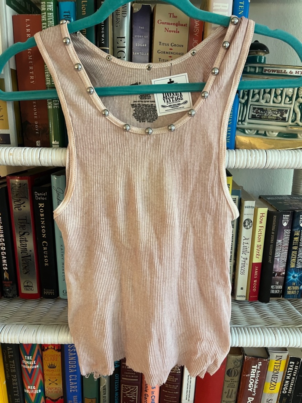 Vintage dyed and studded tank top